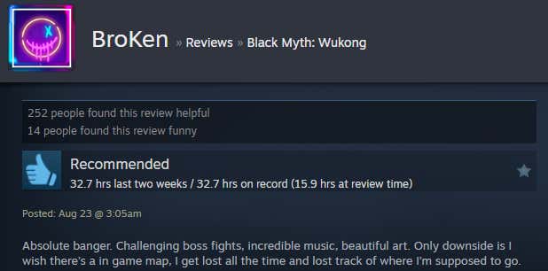 Screenshot of the article titled Dark Legend: Wukong, as reported by Steam Reviews